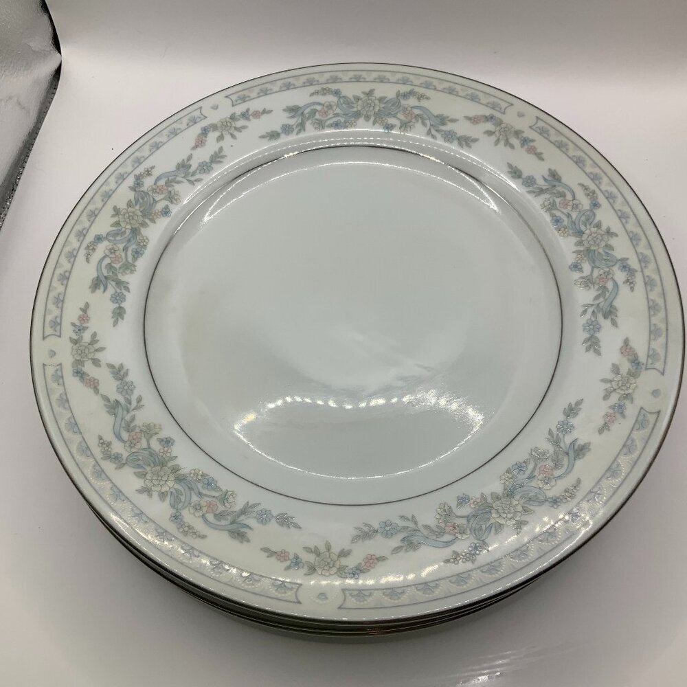 Somerset Blue, Pink & Green Flowers w/Blue Ribbon Silver Trimmed Plate